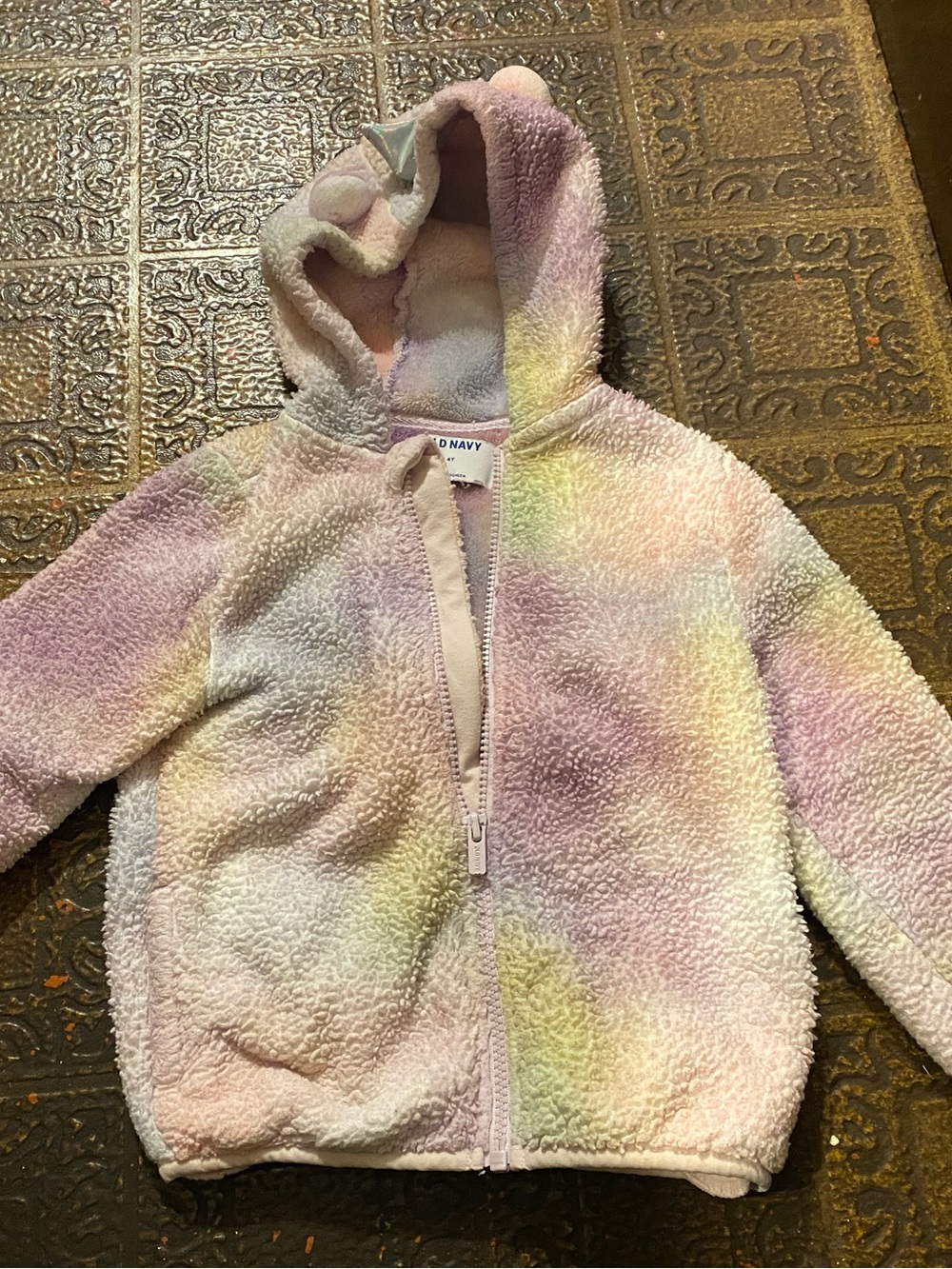 Old Navy Pastel Tie-Dye Teddy Hoodie - Pink, Purple, Yellow